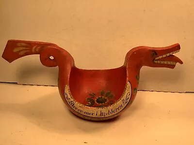 Vintage Norwegian Hand Carved And Painted Wooden Dragon Ale Bowl • $79