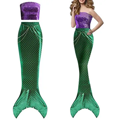 Womn's Mermaid Costume Fish Tail Skirt Tube Top Princess Dress Halloween Outfits • $8.05