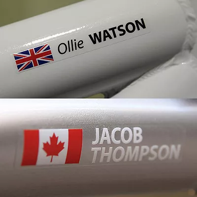 Bike Name Frame Stickers Vinyl Decal Cycle Helmet Personalised Any Flag BS01 • £5.99