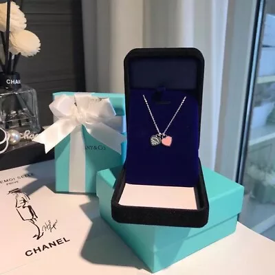 £0.99 • Buy Return To Tiffany  Sterling Silver Double Mini Hearts Pendant Necklace Pink