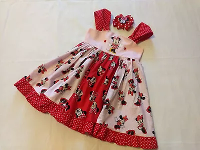 Minnie Mouse Pink & Red NEW BOUTIQUE Twirl Dress With Matching Hairbow • $22.50