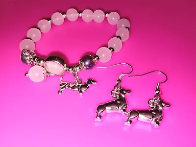 Dachshund Weiner Dog Earrings And Moonstone Dachshund Bracelet  • $12