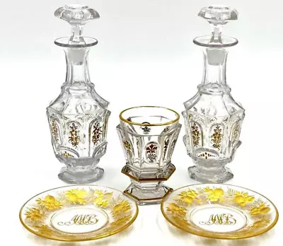 DECANTER SET Antique Bohemian Moser Beaker & 2 Plates Beautiful ART GLASS SET • $800