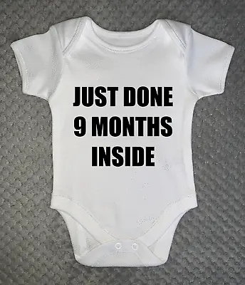 9 Months Inside BABY GROW Clothing Vest Body Suit Baby Shower Gift 4 Sizes Funny • £6.99