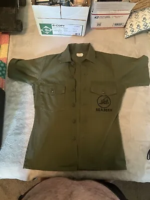 Vtg US Navy Seabees Drab Green Shirt Short Sleeve 14 1/2 X 31 Vietnam NOS • $30