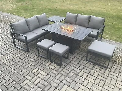 Fimous Aluminium Outdoor Garden Furniture Gas Fire Pit Sofa Dining Table Set • £969