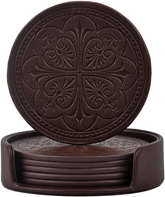 $10.79 • Buy Drink Coasters,Pu Leather Bar Beer Beverage Coasters For Drinks Set Of 6 With Ho