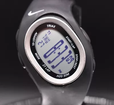 Vtg NIKE Triax WR0065 257 Watch H20 50M Digital 27 LAP CHRONO Black NEW BATTERY • $47.20