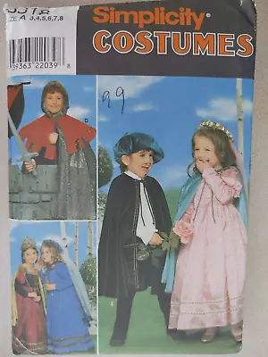 Simplicity Pattern 8318 Kids Medieval Knight Princess Capes Sizes 3 4 5 6 7 8 • $9.99