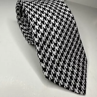 Dion MCMLXXXIX Mens Italian Silk Necktie Black White Houndstooth Jacquard’s 60in • $29.99