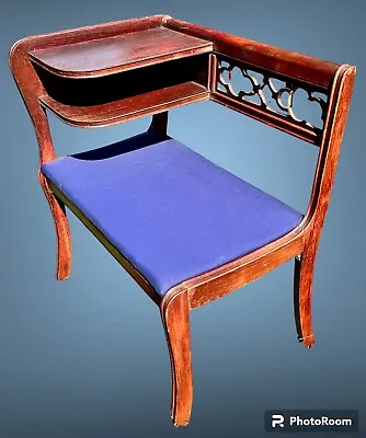 Mid Century Modern Telephone Gossip Bench Side Table Wood Chair Hall Entry Seat • $99.95