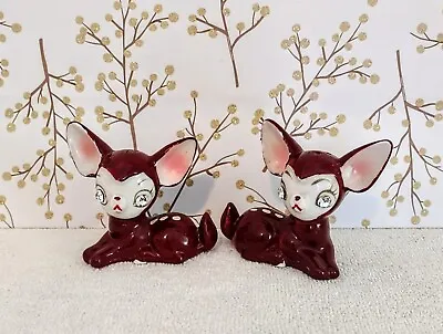 $34.95 • Buy Vtg Deer Fawn Christmas Figurines Salt & Pepper Shakers Rhinestone Eyes Japan