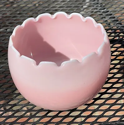 Hand Blown White To Pink Glass Open Candy Dish Large Rose Bowl Vase • $31.96