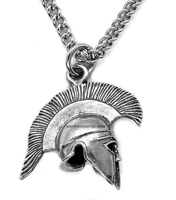 £7.50 • Buy Greek Corinthian Warrior Helmet Spartan Pendant Necklace With Curb Steel Chain