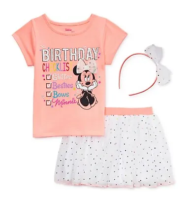 MINNIE MOUSE DISNEY 3-Pc. Shirt Skirt & Tiara Outfit Birthday Clothing Set  $36 • $18.99