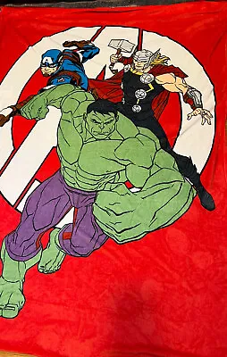 Rare Marvel Avengers Blanket Superhero Fleece Throw Hulk Thor Cap. Amer 87 X 63” • $29.99
