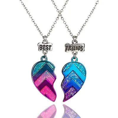 £4.49 • Buy Multi-coloured 2pcs/ Set Best Friend Necklace Heart BFF Friendship UK Stock