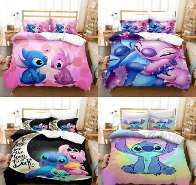 3D Disney Home Lilo And Stitch Duvet Cover Set Single Bedroom Decor Bedding Set. • £21.97