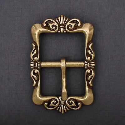 Retro Brass Flower Pin Center Bar Belt Buckle For Leather Belt Fit 33mm Strap • £5.39