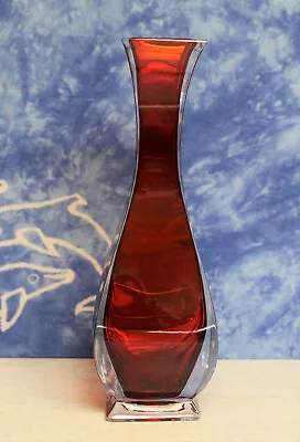 (CW) Vintage Rare Unusual Square Glass Bud Flower Vase Ruby Red W/Clear Corners • $15.40