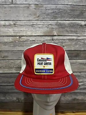 Cessna Pilot Center Discover Flying Patch Trucker Hat Cap Red Vintage • $35.99