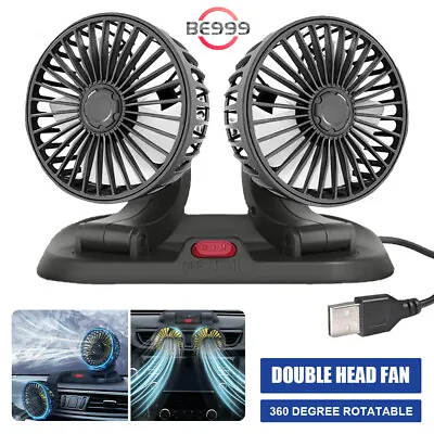 12V Dual Head Car Fan Portable Vehicle Truck 360° Rotatable Auto Cooling Cooler- • £11.90