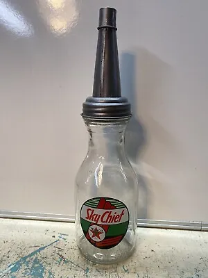 Texaco Sky Chief Motor Oil Bottle Spout Cap Glass 1 Qt Vintage Style Gas Station • $19.99