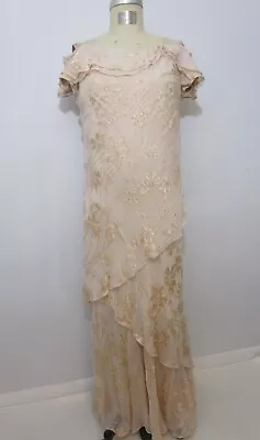 Sz14 Montage Mon Cheri Bias Silk Champagne Gown Wedding Dress Bridal Formal • $135