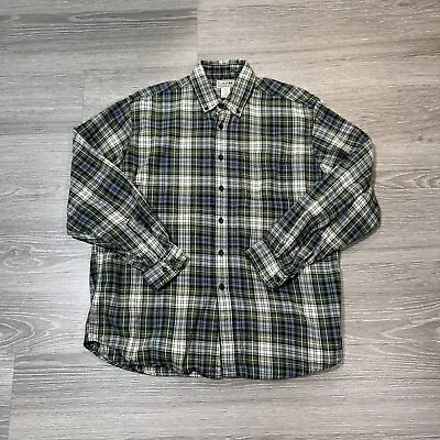 L.L. Bean Shirt Men L Green Plaid Long Sleeve Regular Fit Flannel Button Down • $13.49