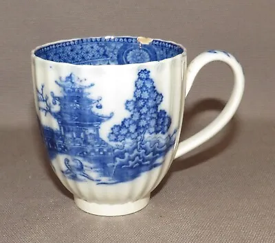 £10 • Buy Staffordshire Blue & White Pearlware Chinoiserie Corrugated Coffee Cup C1800