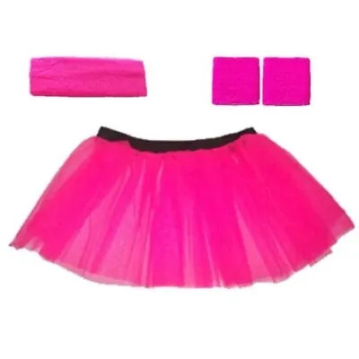 Neon PinkTutu & Sweatbands 80s Fancy Dress Hen Party Race For Life Costume • £4.99