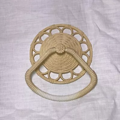 Vintage 70s HOMCO Off White  Wall Faux Wicker Hand Towel Ring Holder Rattan 1978 • $8.99