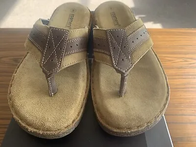 Mens Brown Leather / Suede Toe Post Mule Sandal • £22