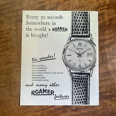 VINTAGE C.1960's ROAMER INCABLOC SWISS WATCHES MAGAZINE ADVERTISEMENT • $27