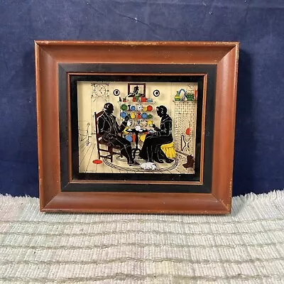 Framed Silhouette Reverse Painting Colonial Interior COZY EVENING  C&A Richards • $14.77