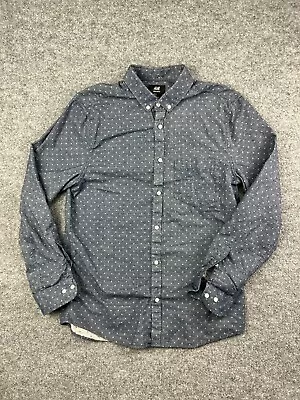 $10.80 • Buy H&M Button Down Shirt Men's Medium Blue Polka Dot Long Sleeve Cotton
