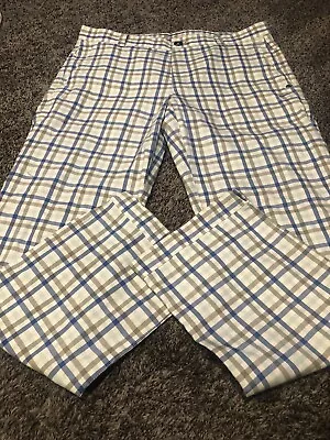 NIKE GOLF SPORT DRI FIT WHITE BLUE GREEN CHECK GOLF PANTS In SIZE 34 X 30 • $4.99