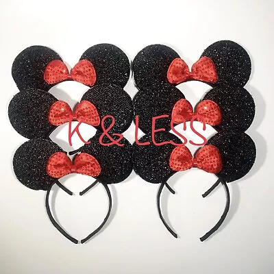 Minnie Mickey Mouse Ears Headbands 12pcs Black Red Bow Party Favors Birthday • $14.90