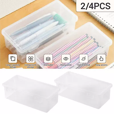 Plastic Transparent Office Home School Desk Pencil Pen Organizers Stationery Box • $15.99