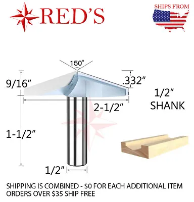 Tideway IND LC03014008D 2-1/2  DIA X 150° DEG V Groove 1/2  Shank Router Bit • $16.99