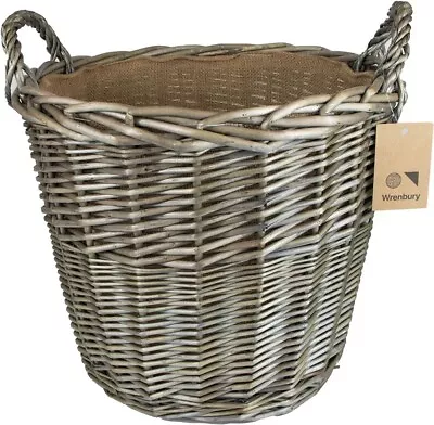 Wrenbury Wicker Log Basket Large 38cm - Lined Log Baskets For Wood Burner Indoor • £29.99