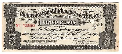 MEXICO PS-628c 5 Pesos 1913 Gobierno Constitucionalista • $25