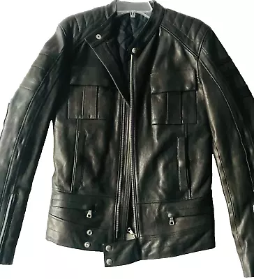 BALMAIN MENS Zip Up Motorcycle Leather Jacket NWT SZ 38 • $1500