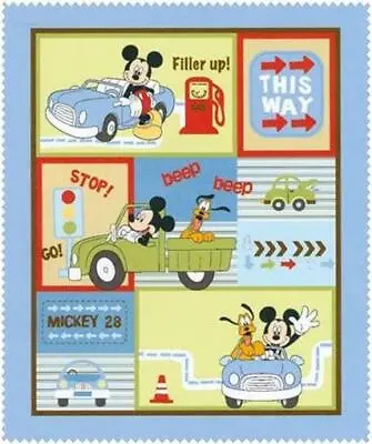 Disney Mickey Mouse Transportation Panel Cotton Fabric Quilt Top Wall Hanging • $8.50