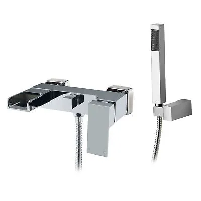 £92.94 • Buy Square Wall Mounted Bath Shower Mixer Tap Waterfall Chrome Brass & Handset Hose