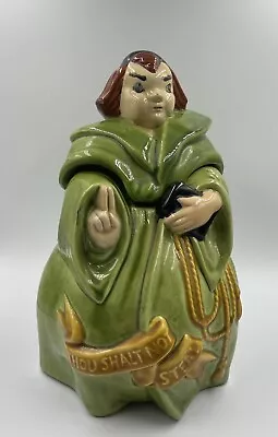RARE Vtg Red Wing Green Ceramic Cookie Jar Friar Tuck Monk Thou Shalt Not Steal • $59.99