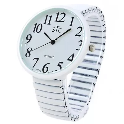 STC White Super Large Face Easy To Read Stretch Band Watch - NIB • $16.99