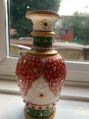 Decorated Hand-painted Vase From Jaipur India. Red And Green With Motifs • £4.99