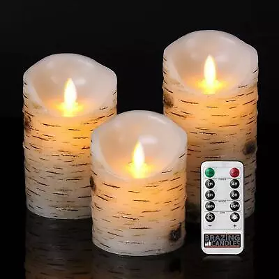 $41.09 • Buy 3 Pcs Flameless Birch LED Candles Moving Luminara Real Wax Battery Remote Timer