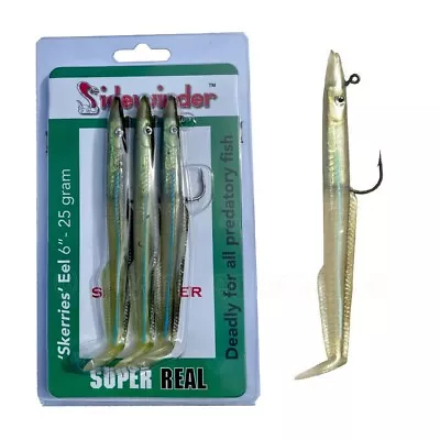 Sidewinder Skerries Eels - 25g Sandeel Lures - 6  Super Real 3 Pack - Fast Post • £10.65